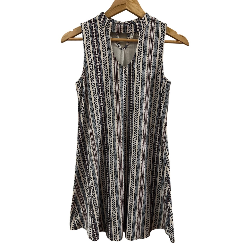 Mudd Shift Dress Women Small Blue Pink Geometric High Neck Sleeveless Good
